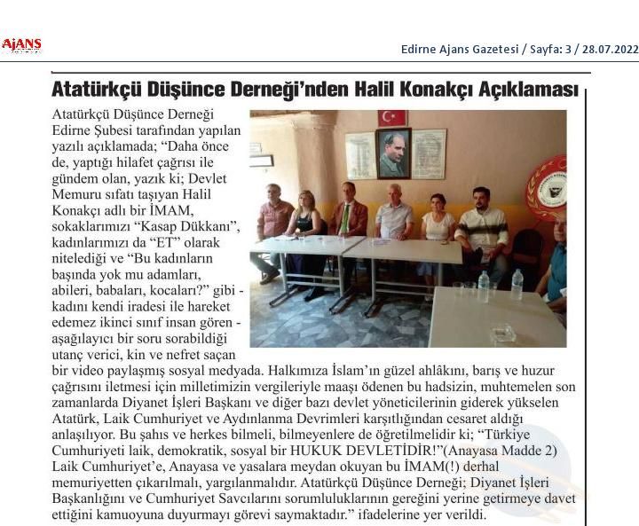 Edirne_Ajans_Gazetesi-ATATURKCU_DUSUNCE_DERNEGI’NDEN_HALIL_KONAKCI_ACIKLAMASI-28.07.2022